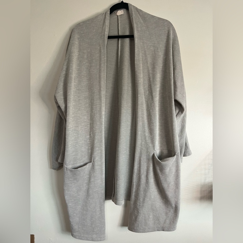 DONNI. Open Front Ribbed Knit Duster Cardigan OSFA‎ Gray Striped